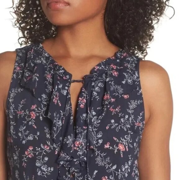 Paige Paletta jumpsuit navy and primrose floral crop lined legs belted S - Picture 2 of 13